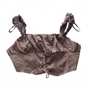 Forever 21 Lace-Up Ruched Taupe Corset Crop Top Women’s Size Medium